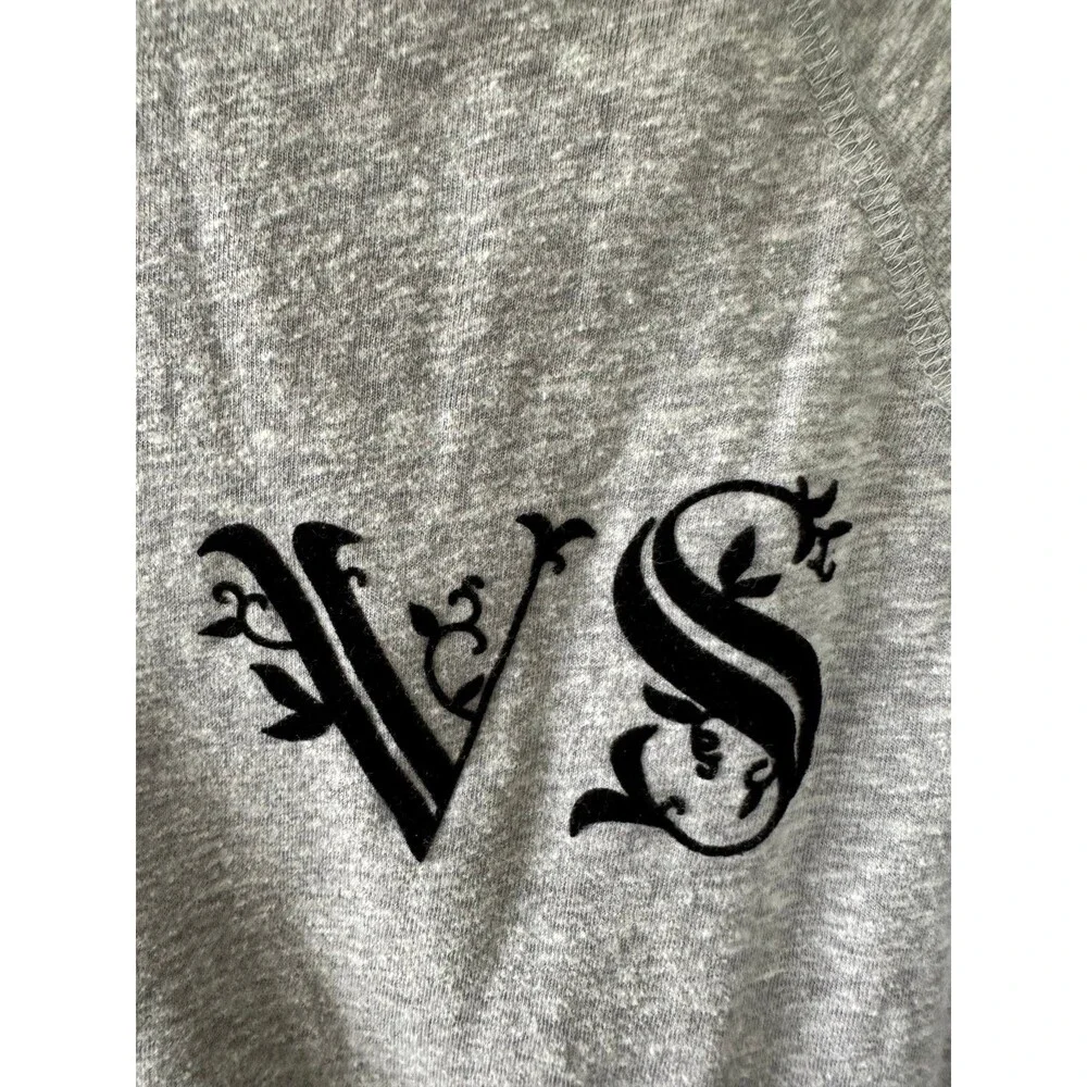 Victoria's Secret Women's Heather Gray Velvet Logo Long Sleeve Sleep Shirt M
